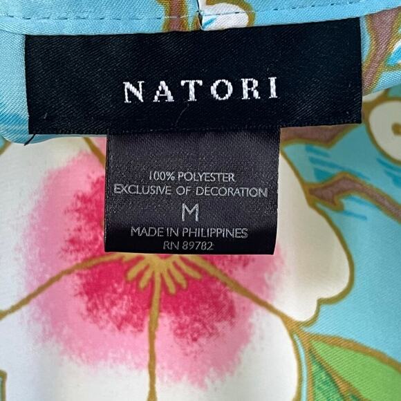 Natori Women's Blue Floral Bird Print Kimono Sleeve Robe Full Length Size M - Picture 10 of 11